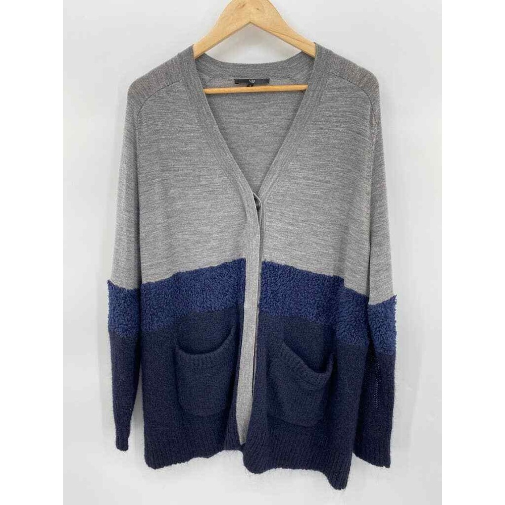 TIBI Cardigan Grandpa Sweater Womens Small Gray Blue Knit Pockets Button Front - Picture 4 of 12